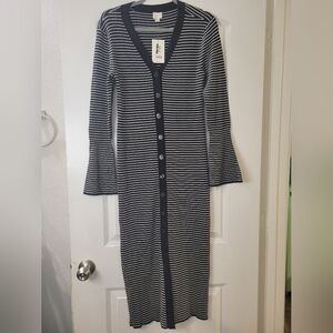 Black and White Striped Button-Down Dress